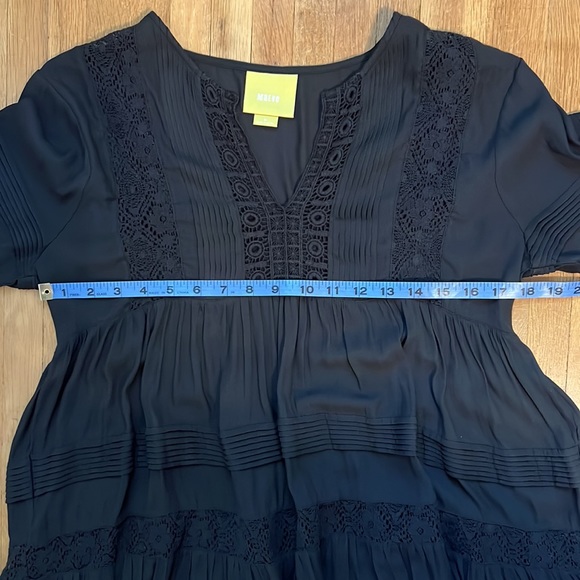 Anthropologie Maeve Black Tiered Lace Babydoll Short Sleeve Tunic Top V-Neck M - Picture 10 of 11